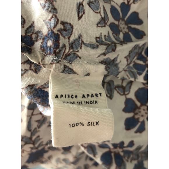 Apiece Apart Potpourri Sez Blouse Floral Pintucked Peasant Top 100% Silk Navy 6 - Picture 5 of 6